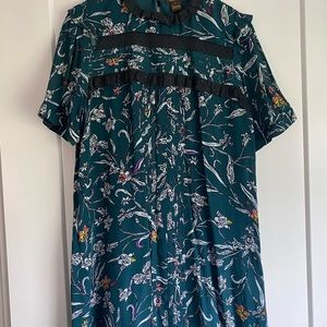 Anthropologie floral dress with lace and pleated details size L